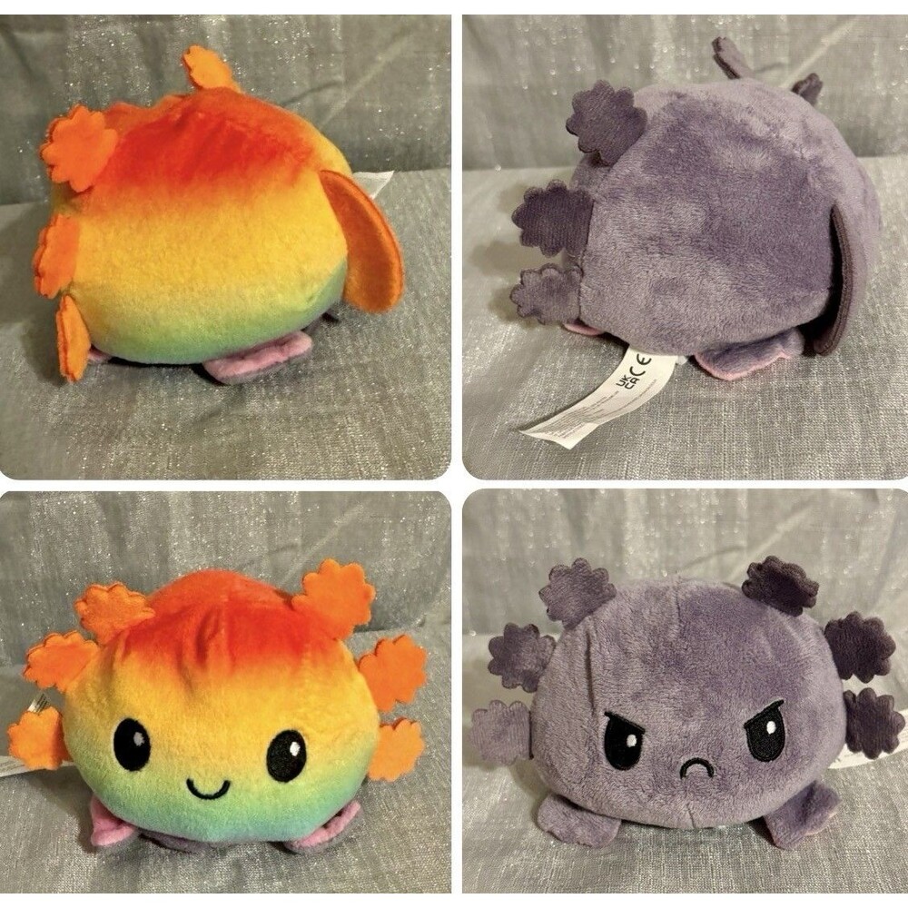 TeeTurtle Reversible Axolotl Plush 7 Inch Rainbow Happy Gray Angry Mood Toy Plus